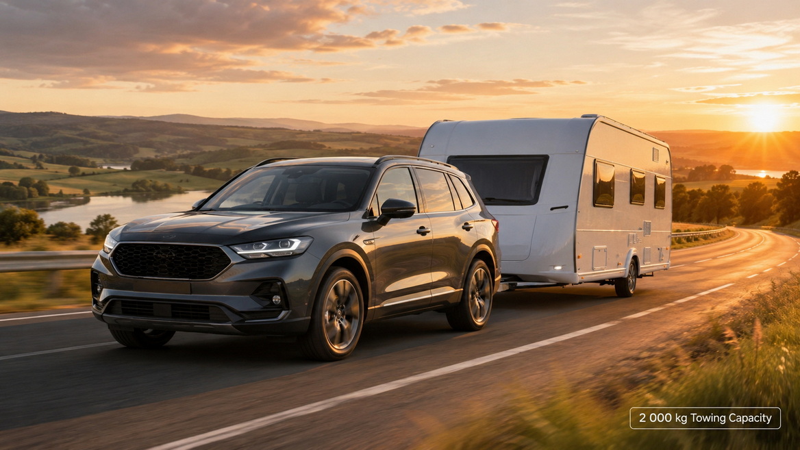 Modern SUV Towing Caravan Modern SUV Towing Caravan