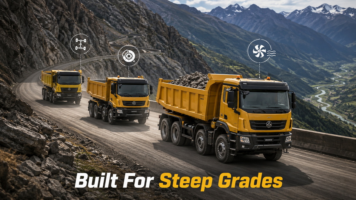 Dump Truck Fleet On Mountain Road Dump Truck Fleet On Mountain Road