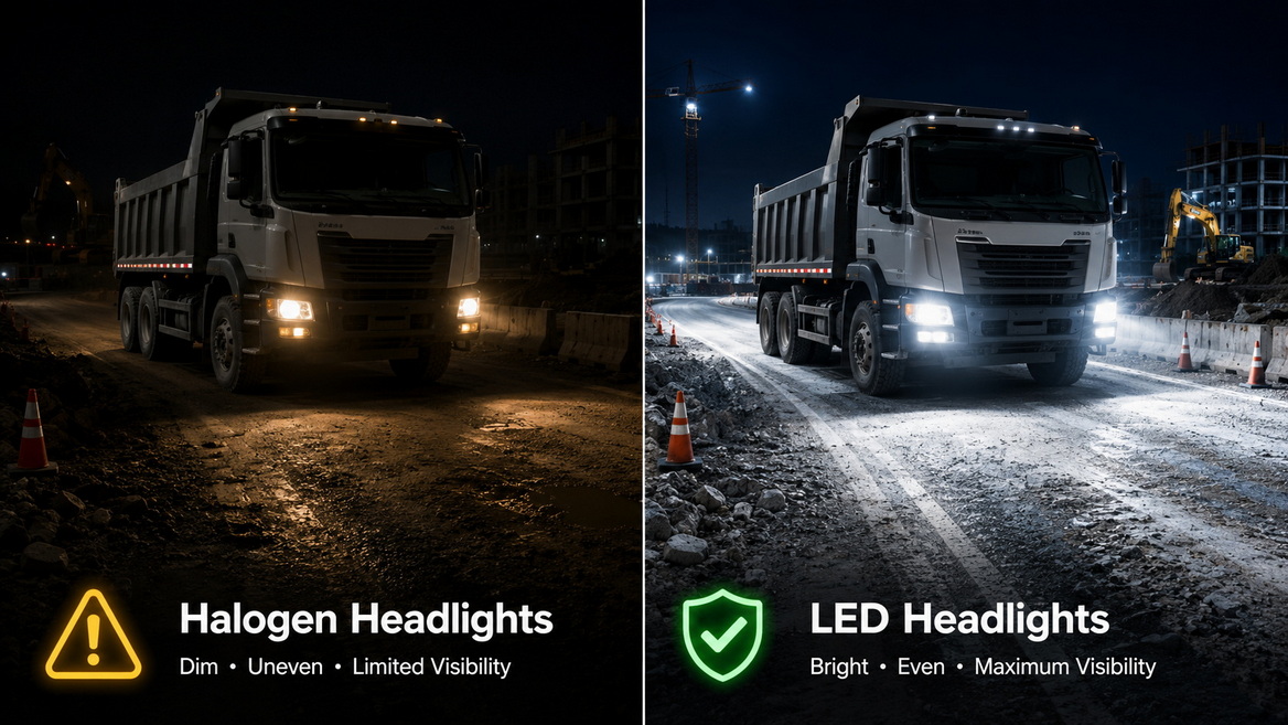 LED Versus Halogen Headlights On Dump Trucks LED Versus Halogen Headlights On Dump Trucks