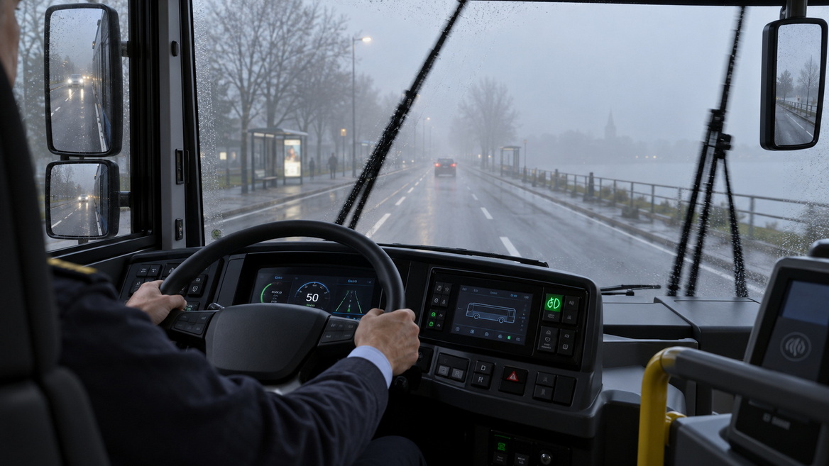 Bus Driver In Low Visibility Bus Driver In Low Visibility
