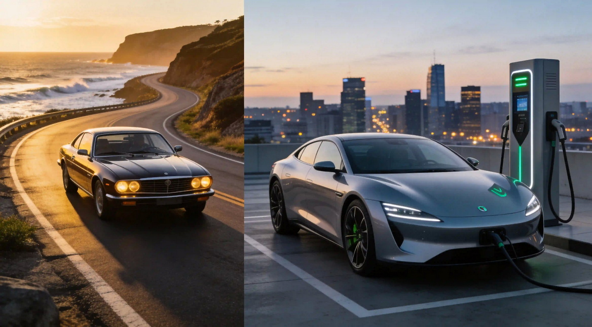 Traditional Coupe And Modern Electric Fastback Traditional Coupe And Modern Electric Fastback