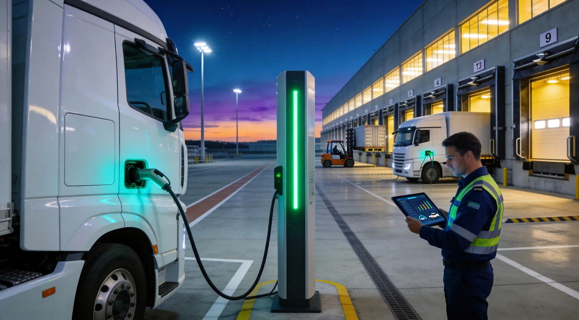 Electric Truck Charging At Depot