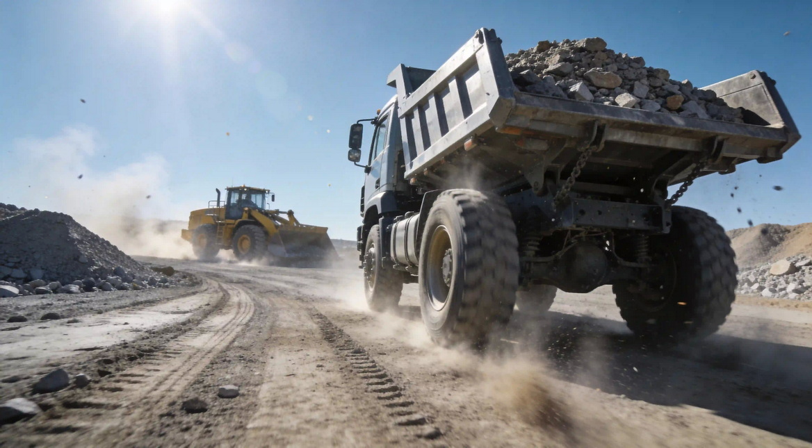 Heavy Duty Dump Truck At Construction Site