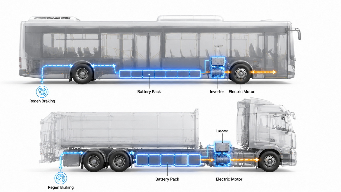 Electric Bus And Truck Drivetrain Overview